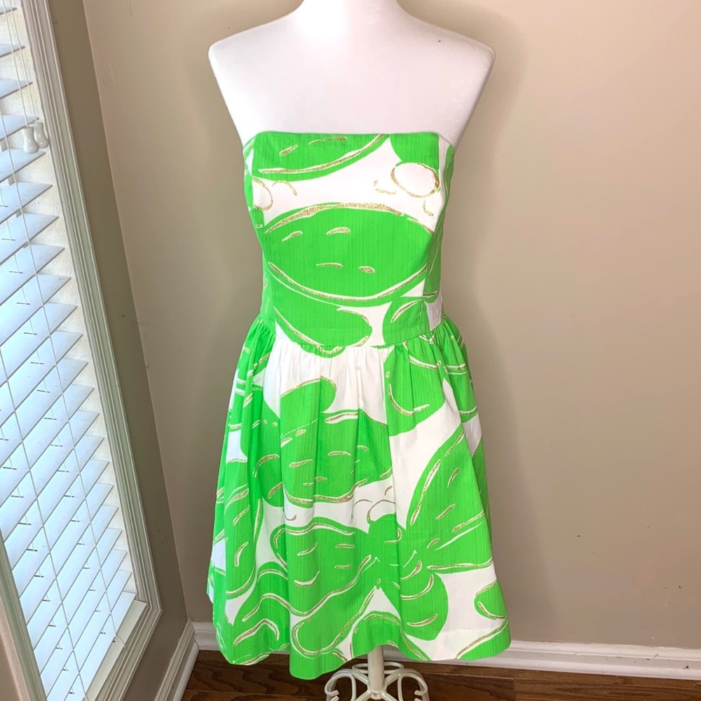 Lilly Pulitzer Lottie green, white and gold dress